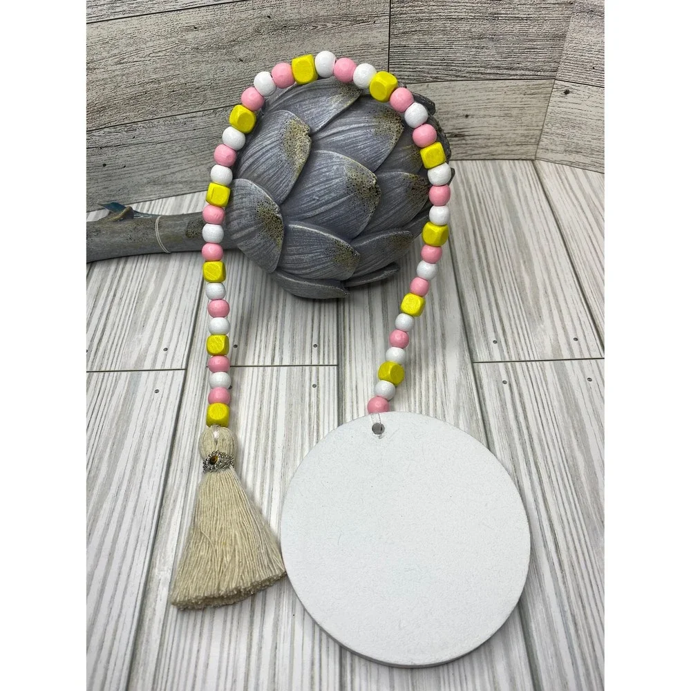 Wooden bead garland with butterfly print in spring tones /wooden spring garlands